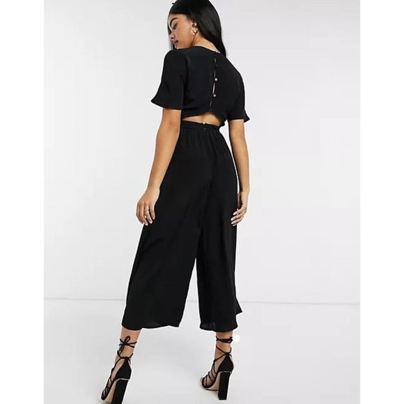 ASOS DESIGN tea jumpsuit with button back detail in black - Picture 3 of 6
